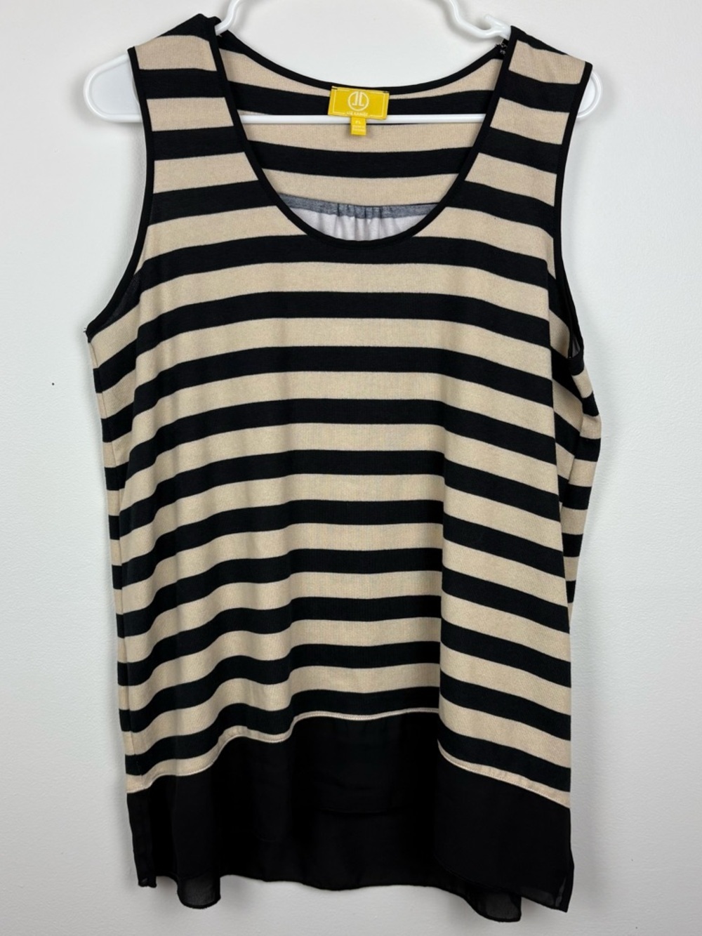 Liz Lange Black & Tan Striped Scoop Neck Tank w/ black mesh trim size PL